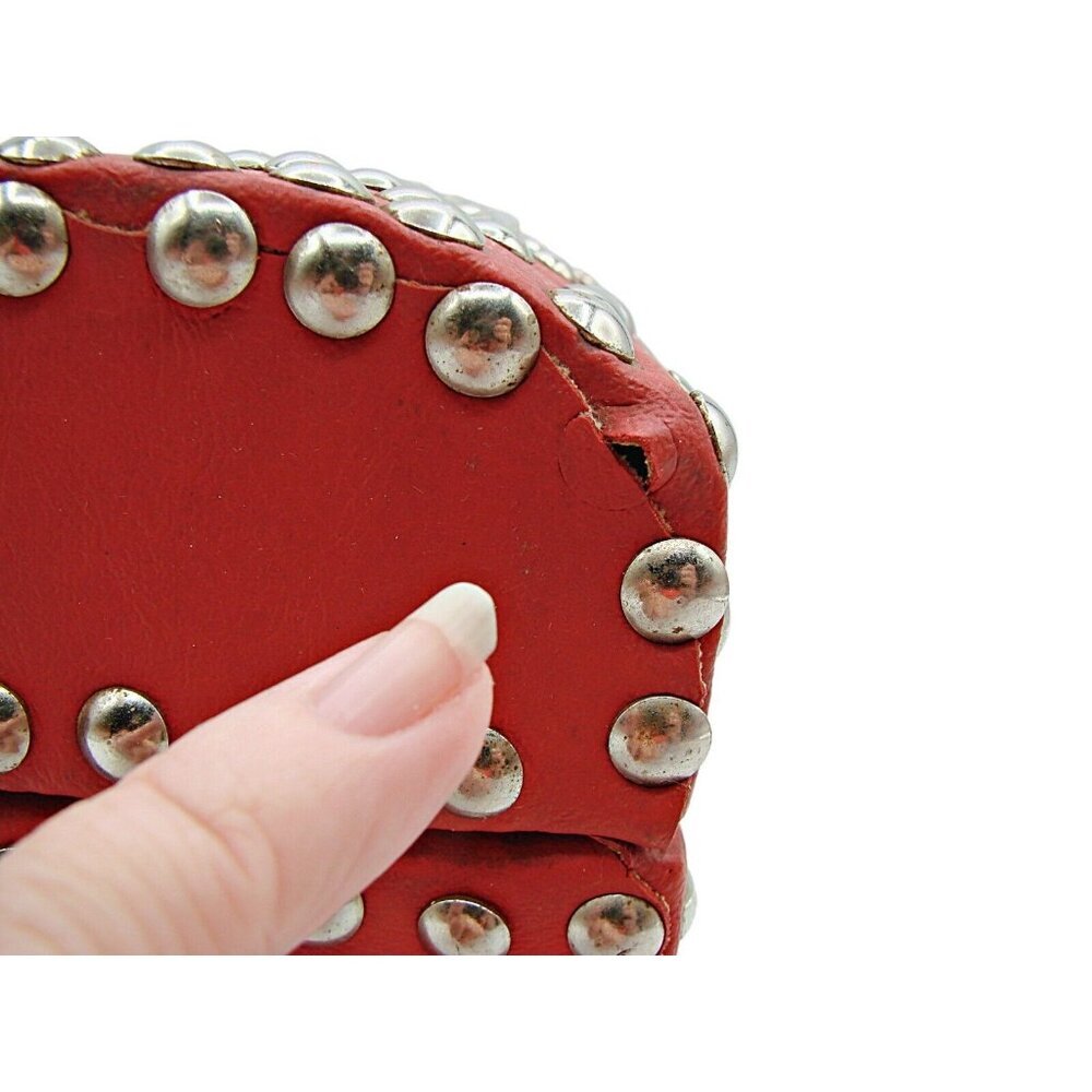Red Leather Silver Stud Jewelry Trinket Trunk Box 6" Fashion Storage Box No Key - Picture 4 of 12